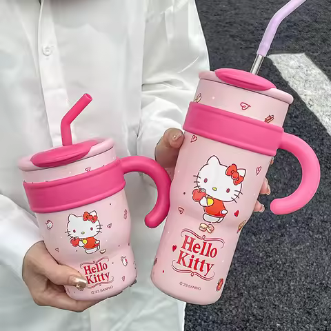 1Pc Hellokitty Thermos Cup, High-Looking Water Cup, 700ml 1200ml, Valentine's Day Gift, Car Cup, Por