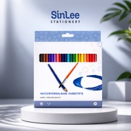 EDU3 1221024 Water Soluble Colour Pencils 24 Colours with Brush Non-Toxic Art & Drawing Set