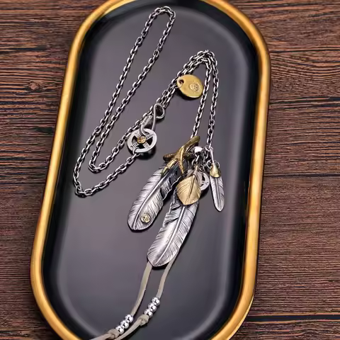 S925 sterling silver jewelry Takahashi Goro turquoise feather silver necklace female men's sweater c