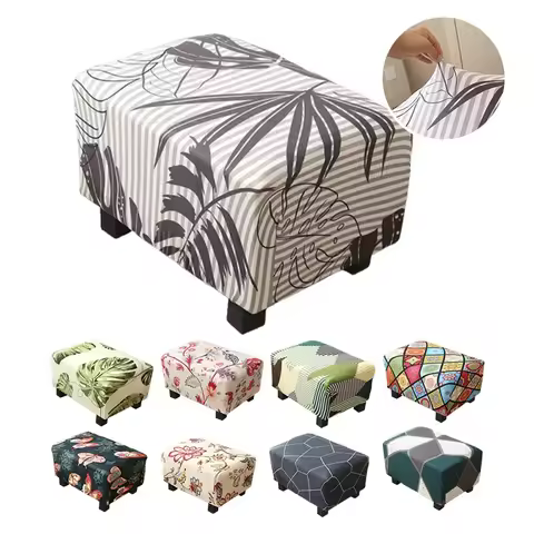 Chair Cover Stretch Ottoman Cover Rectangular Storage Ottoman Slipcover Footrest Stool Covers Ottoma