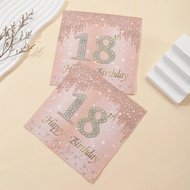 20pcs 33*33cm/13*13in Disposable Party Napkins, Rose Gold Rhinestone Foil Printed '18' Happy Birthda