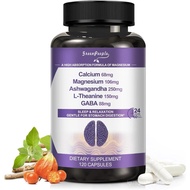 Magnesium Glycinate & Ashwagandha Supplement Capsules - Sugar Free Magnesium Capsules with L-Theanin