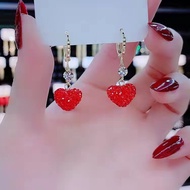 Red Heart Earrings Full Diamond Heart-Shaped Earrings