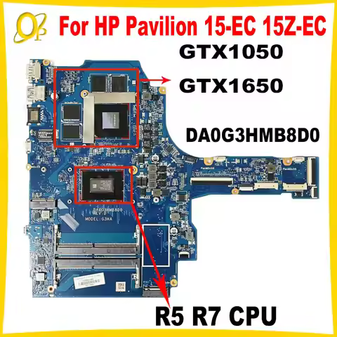 DA0G3HMB8D0 Mainboard for HP Pavilion 15-EC 15Z-EC Laptop Mainboard with R5 R7 CPU GTX1050 GTX1650 G