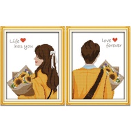 Cross Stitch Kit Couple People Design 14CT/11CT Counted/Stamped Unprinted/Printed Fabric Cloth, Cross Stitch Complete Set with Pattern