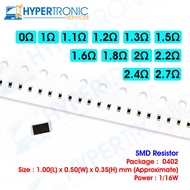 10 pcs SMD Resistor, Chip Resistor , Size 0402 ,  0 , 1 , 1.1 , 1.2 , 1.3 , 1.5 , 1.6 , 1.8 , 2 , 2.