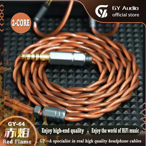 GY HiFi-64 Red Flame 20AWG IEM Cable Oil Immersed Ultrapure Copper+Single Crystal Silver Mixed 3.5/4