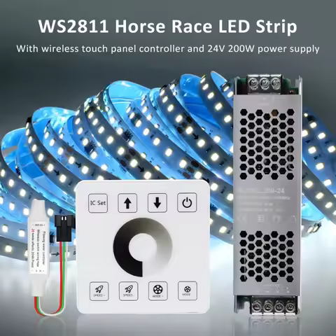 Running Water Flowing, Alway on LED Strip, 10m, 12-24V, WS2811, Chasing Horse Race Light, Touch Cont
