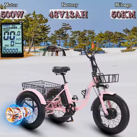 New 3-Wheel Electric Bicycle 500W Motor 48V 13AH Lithium Battery 20*4.0 Fat Tire Urban Cargo E-Bike 
