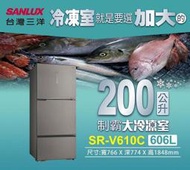 SANLUX台灣三洋 606公升 1級變頻雙門電冰箱 SR-V610C DC直流變頻壓縮機 3D立體冷流 移動式密封蛋盒