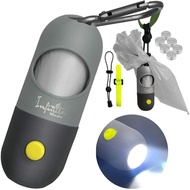 Dog Poop Bag Dispenser with Built-in LED Flashlight and Metal Clip for Leash, Pet Waste Bag Holder, 