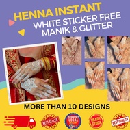 STICKER INAI PUTIH WATERPROOF TAHAN 3 HARI FREE MANIK DIAMOND GLITTER/TEMPORARY STICKER HENNA/LAST 3