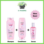 L'oreal Paris Elseve Glycolic Gloss Shampoo 280ml + Conditioner 280ml + Serum 80ml - For glossier ha
