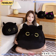 FENGLIN Black Cat Plush Doll, Round Ball 4 Size Cuddly Pillow Cushion, Ins Cuddly Plushie Stuffed To