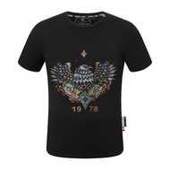 Nam Áo Thun Cổ Tròn Tay Ngắn Philip Plein Thương Hiệu Thời Trang Kim Cương Giả In Hình Thoải Mái Tee