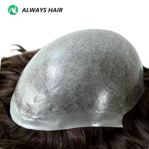Alwayshair 0.06-0.08mm Thin Skin Men Capillary Prosthesis India Human Hair Toupee Straight Various S