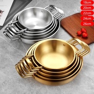 Korean Stainless Steel Cooking Pots Seafood Double Ear Pot Fondue Ramen Noodles Pan Kitchen Mini Non