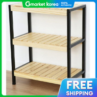 Forest-Style Steel and Solid Wood 3-Tier Shelf 500mm Black