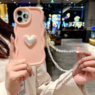 1 ชิ้น เคสโทรศัพท์ มีลวดลายคลื่น และตกแต่งด้วยคริสตัลรูปหัวใจสีอำพัน ใช้ร่วมกับ Apple 16 Pro Max/ Ga