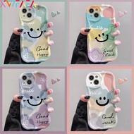 For Samsung Galaxy A72 A52 A52S A32 A22 A12 A51 A21S A50 A50S A30S J7 Prime On7 2016 M32 4G Cute Smiley Face Watercolor Dreamy Gradient Case Wavy Curved Edge Soft Cover