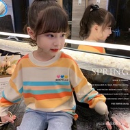 [JOY] girl rainbow T-shirt children's long sleeve striped sweater girl Korean Internet celebrity top