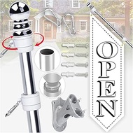 Open Flag with Pole Kit – 42x12 Inch Vertical Double-Sided Banner with 2.4FT White Metal Pole and Wa
