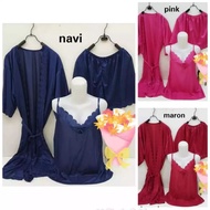 Hitoryshop 3in1 filament Satin nightgown with lace trikor pants fit to XL/Ld 110Cm