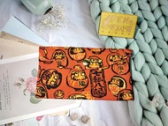 單層款布紅包袋-日本限量牛津布橘紅福神達摩不倒翁手作布紅包袋-