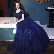 EAGLELY Covering The Belly Blue Evening Dress  Floor Length Female 2024 High End Banquet Temperament Host Plus Size Formal Ball Gown For Ninang Wedding Debut 18 Years Old