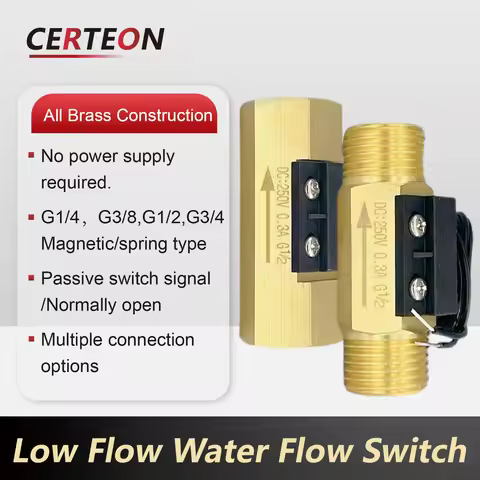 Magnetic Spring Type Brass Flow Switch G1/4 G3/8 G1/2 G3/4 Normally Open 1.5-3L/min Inline Water Liq