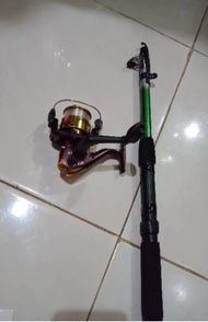 Paket Set Pancing Ekonomis Joran Telescopic + Reel Spool Plastik Bonus Senar