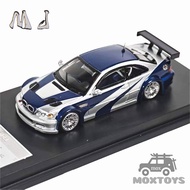 MJ Model 1:64 M3 E46 GTR NFS Silver Blue Diecast Model Car