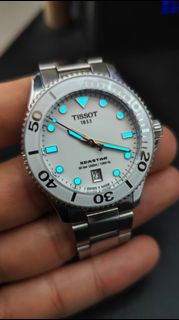 Tissot 天梭 Seastar 1000白色石英 藍夜光潛水錶 全套Full set