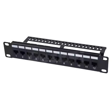 DeskPi Rackmate 12 Port CAT6 Keystone Patch Panel, 10inch 1U Network Patch Panel with Cable Manageme