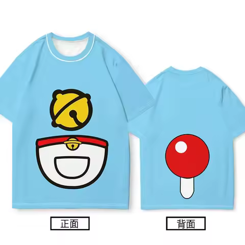 2026 Summer Doraemon Creative T-Shirt, Blue Front & Back Print Casual Tee for Kids & Adults, Cute An