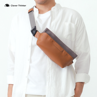 Clover Thinker Sling Bag กระเป๋าคาดอก  หนังแท้/ผ้าแคนวาส รุ่น Urban สีแทน/เทา