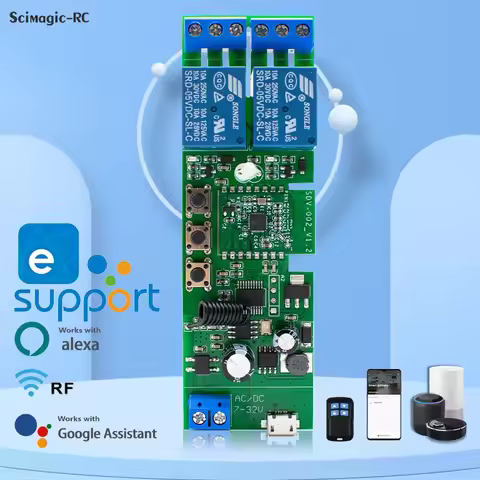 EWELINK 220V 12V 24V Wifi Smart Inching Switch 2 Channel Relay Module RF 433 Remote Control Work wit