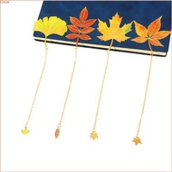 Chua 4Pcs Retro Fall Leaves Alloy Bookmarks with Chains  for Writers Readers