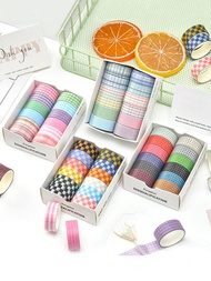 12 Rolls/Box, 2 Meters/78 Inches, Multi-Color Checkered Pattern Washi Tape Set - Decorative Tape For