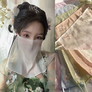 印花超仙古风汉服面纱国风旗袍防晒面纱女主播面纱多色Chinese Style Face veil Hanfu Chiffon Face Covering Veil