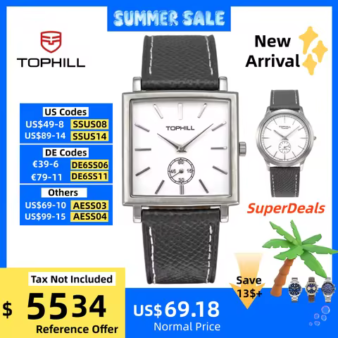 TOPHILL FangYuan 33/38.5mm Old Money Vintage Men's Watch 1069 Quartz Timepiece Square Round Sapphire