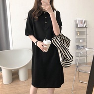 Women’s Vintage Polo Collar T-Shirt Slimming Fit Dress 80-90kg 百搭Polo领T恤显瘦连衣裙