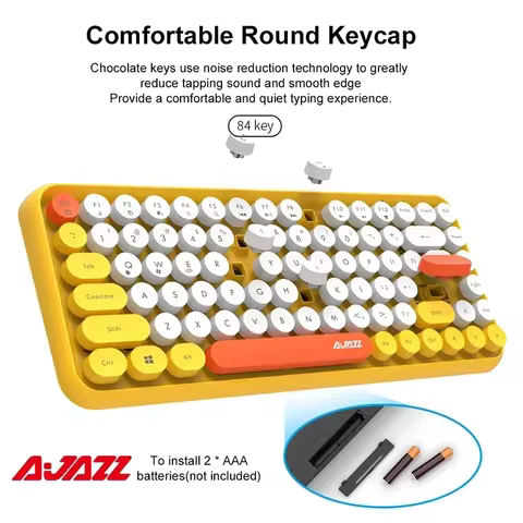 AJAZZ 308i Wireless Bluetooth Rechargeable Keyboard, 84 Keys, Round Keycaps, Suitable for Laptop and