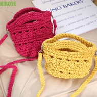 KIKO2E Weaving Beach Bag, Korean Style Summer Crochet Shoulder Bag, Casual Knitting Vacation Solid C