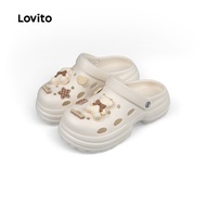 Lovito Casual Plain Cute Bear Thick Soled Clogs Water Proof Beach Shoes Flat Sandals for Women LFA80