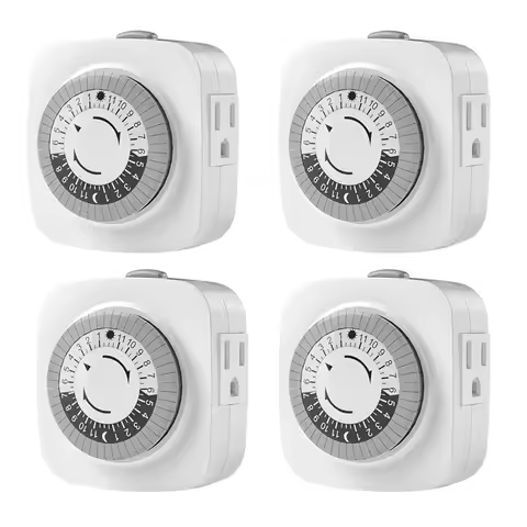 ALIM-Indoor Mechanical Timer 3 Plug Sockets, 24 Hour Operation, 30 Min Daily On/Off Cycle For Lamps,