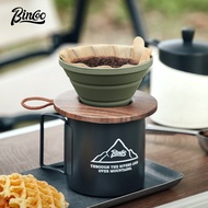 Bincoo Silicone Coffee Dripper Foldable Pour Over Cone Dripper Set with Walnut Wooden Base for Outdoor Camping Travel