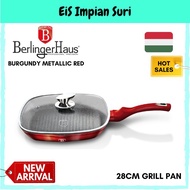 (Ready Stock) (BH-1613N) Berlinger Haus 28cm Marble Non Stick Grill Pan with Lid - Burgundy Red Cook