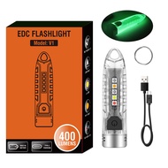 BORUiT V1 400LM UV Keychain LED Flashlight EDC Rechargeable Waterproof Fluorescent Work Light Campin