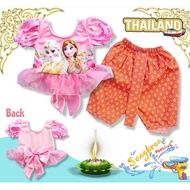 [2IKidsClothes] 01 ชุดเซ็ตเด็ก ชุดไทยเด็ก สำหรับลูกสาว พิมพ์ลายการ์ตูน เจ้าหญิง สีชมพู (เสื้อแขนสั้น + โจงกระเบน) ชุดไทย ชุดลูกสาว